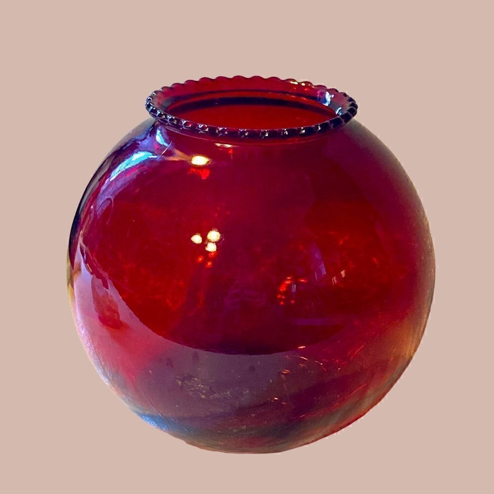 Vintage Anchor Hocking Depression Ruby Red Round Vase